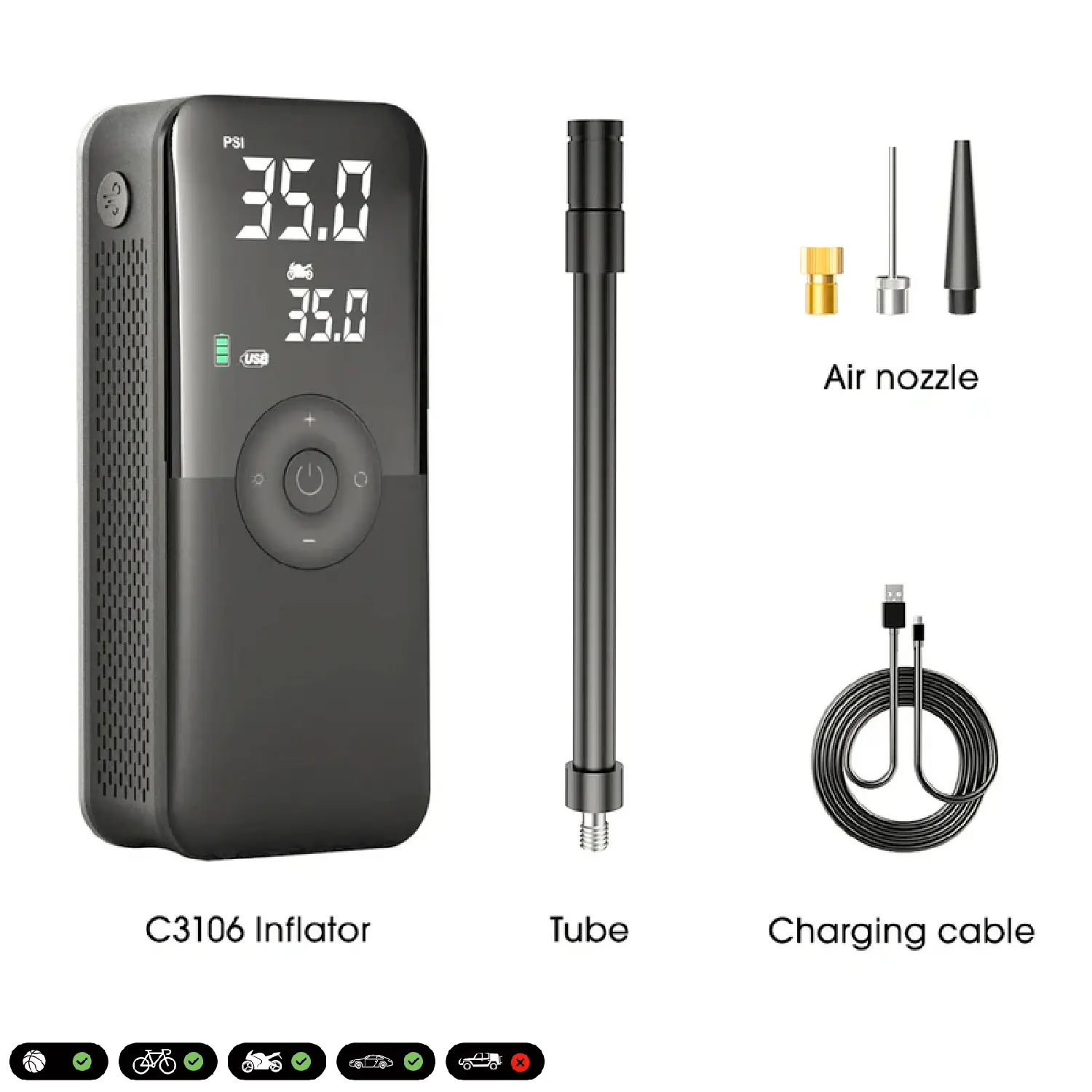 CARSUN T3106-1S Cordless Tyre Inflator